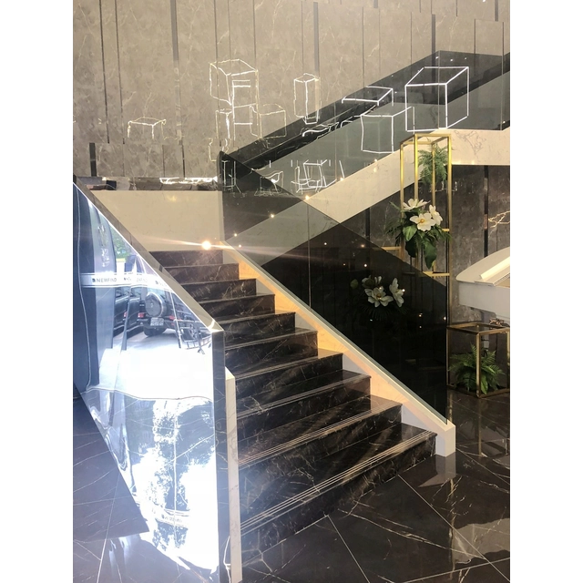 Black marble staircase, polished tiles 100x30