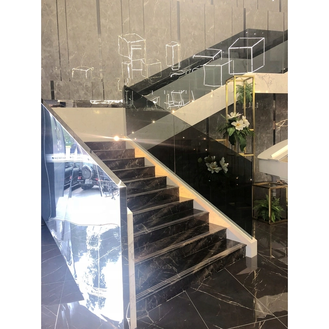 Black marble staircase, polished tiles 120x30