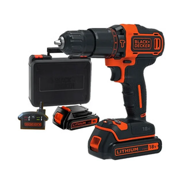 Black+Decker BDCDC18KB-QW akkus fúrócsavarozó tokmányos 18 V | 30 Nm | Szénkefementes | 2 x 1,5 Ah akku | Kofferben