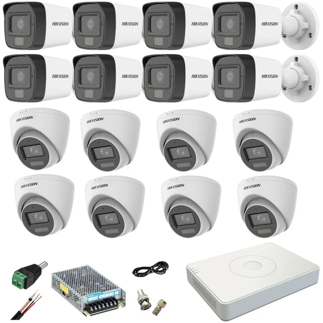 Blandat övervakningssystem 16 Hikvision-kameror 5MP Dual Light DVR 4MP med tillbehör ingår
