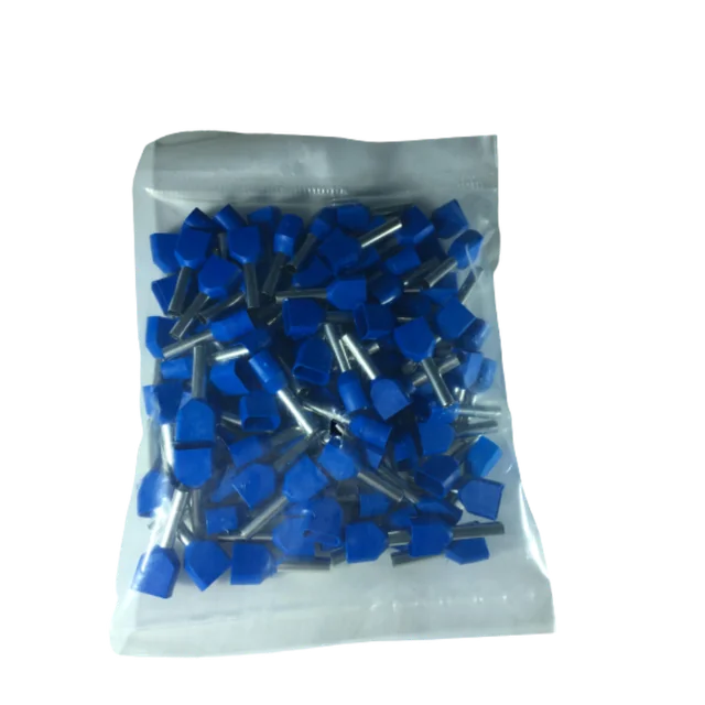 Blue double pin set 2.5mm² crimp terminal connectors insulated tubular polyamide set 100 pcs