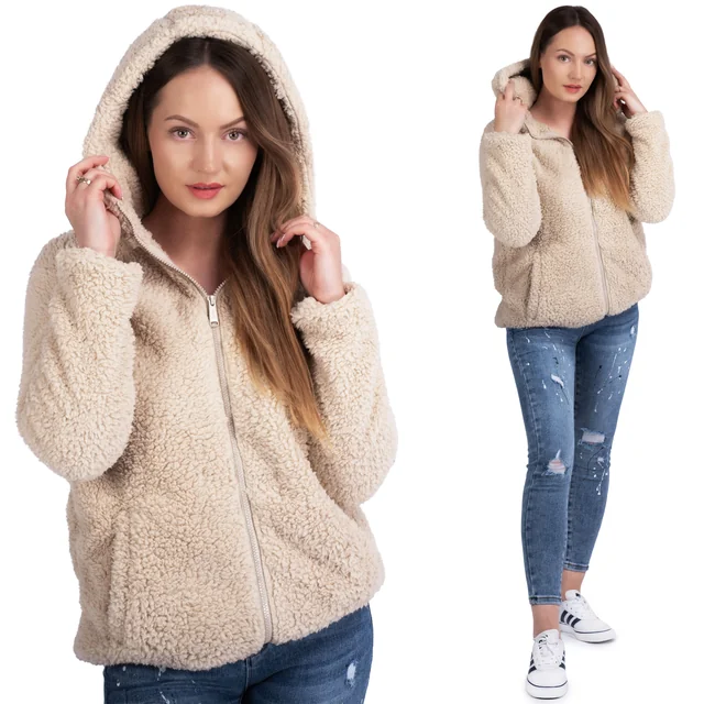 Bluza Damska Sherpa z kapturem Beige L