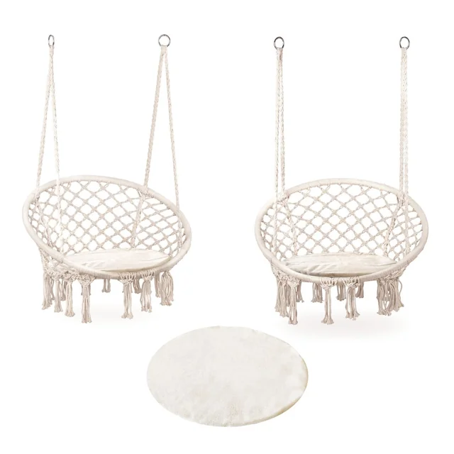 Boho hanging chair, garden swing with pillow