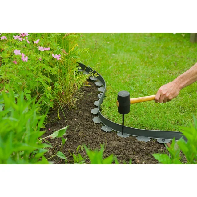 Bordure de jardin Nature, jeu, 5 cm x 10 m, avec ancrages, gris