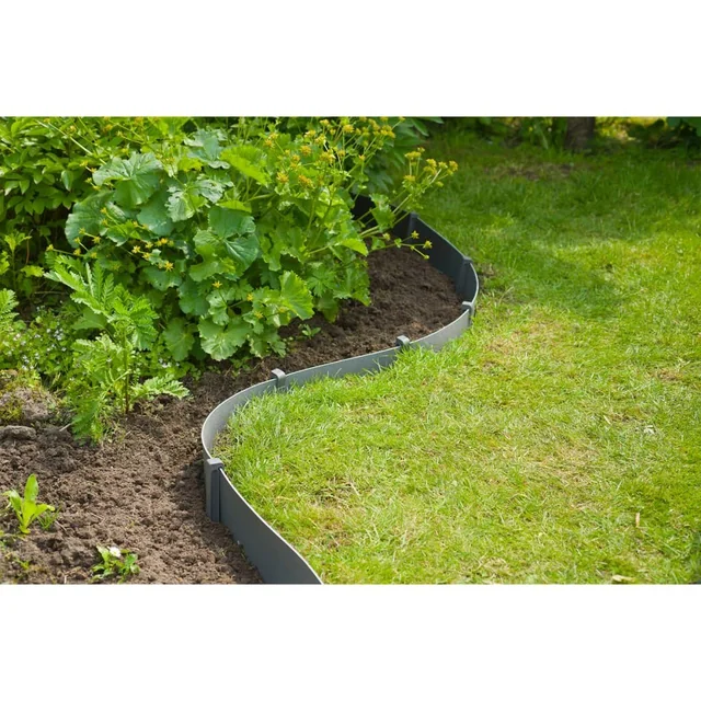 Bordure de jardin Nature, set, 15 cm x 10 m, avec piquets, gris