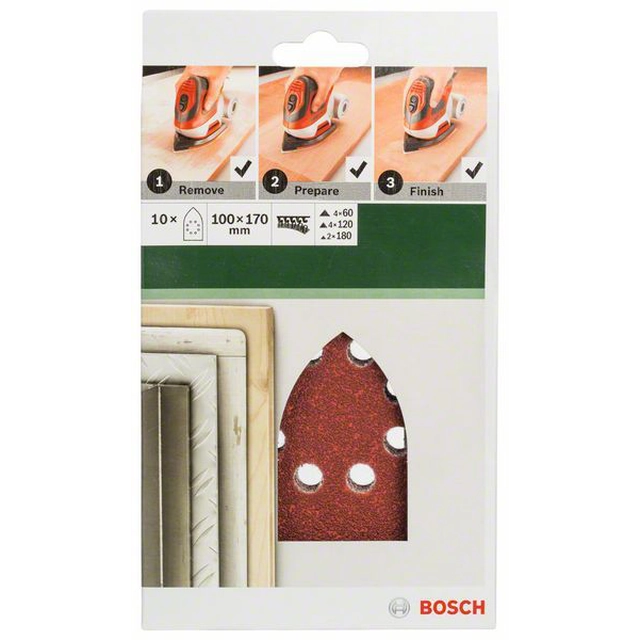 BOSCH 10-częściowy jeu de papiers abrasifs pour meuleuses universelles K -60, 120, 180