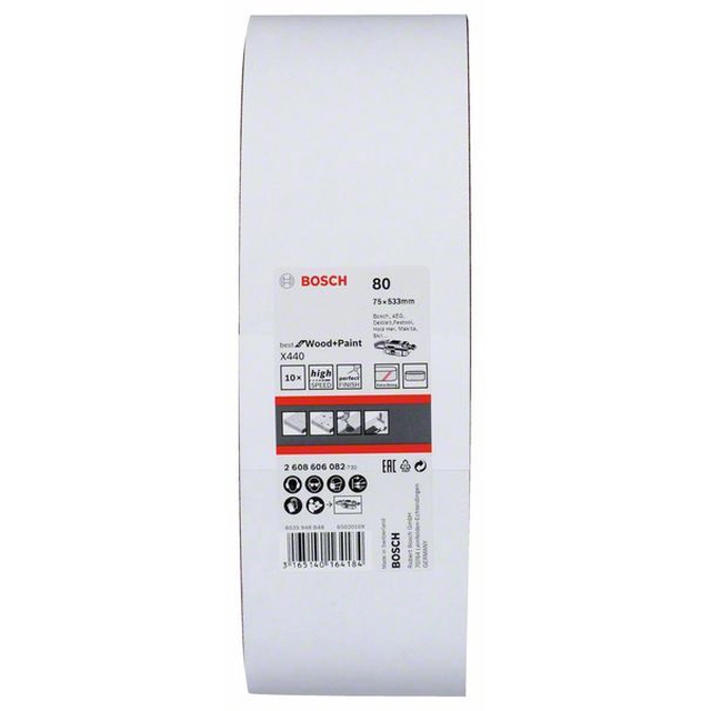 BOSCH 10-częściowy комплект шлифовъчни лентиX440 75 х533 mm,80