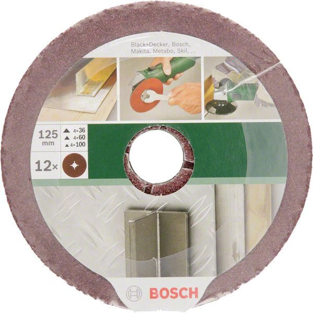 BOSCH 12-częściowy juego de discos abrasivos de fibra para amoladoras angulares, corindón D -125 mm-k-36 -100, 12 piezas