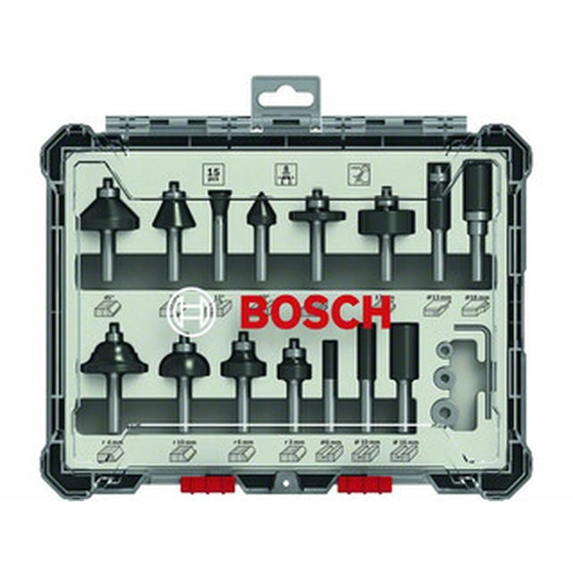 Bosch 15 част 8 mm комплект фрезови ножове