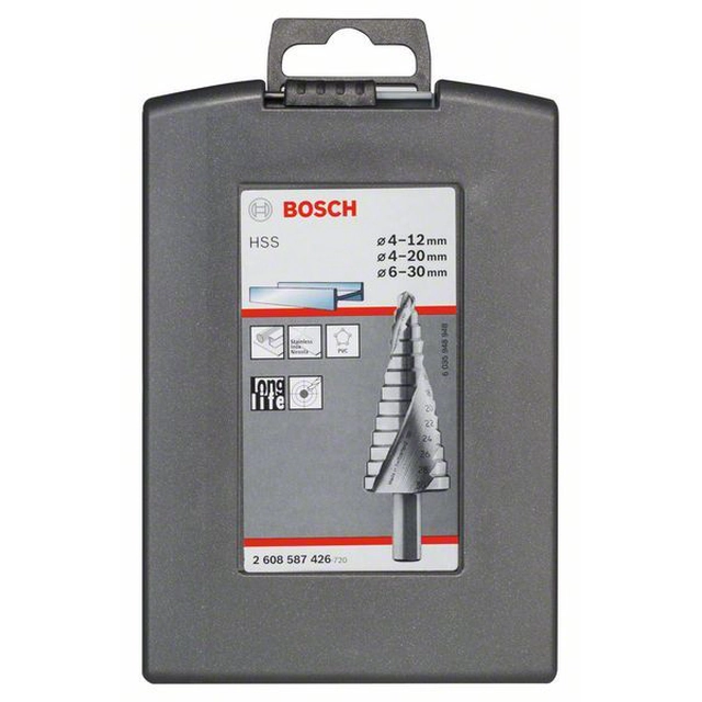 BOSCH 3-częściowy HSS step drill set 4-12- 4-20- 6-30 mm