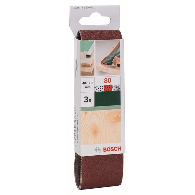 BOSCH 3-częściowy Jeu de bandes abrasives pour ponceuses Bosch Vario, version rouge K -80