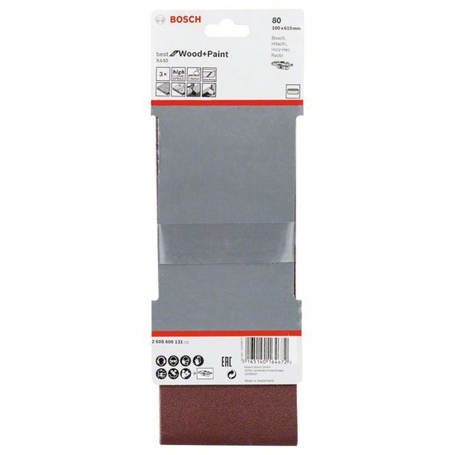 BOSCH 3-częściowy jeu de bandes abrasives X440 100 X 610 millimètre,80