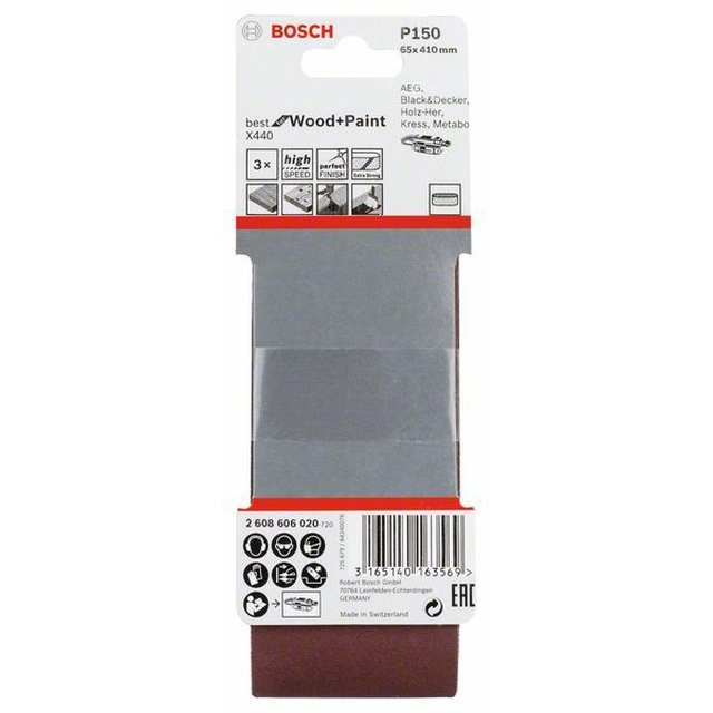 BOSCH 3-częściowy set di nastri abrasivi X440 65 X 410 mm,150