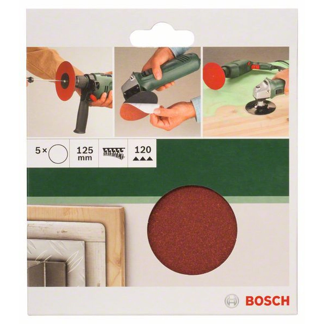 BOSCH 5-częściowy jeu de feuilles abrasives pour meuleuses d&#39;angle et perceuses D -125 mm-K -120, 5 pièces
