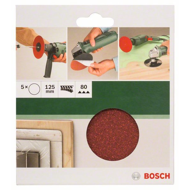 BOSCH 5-częściowy jeu de feuilles abrasives pour meuleuses d&#39;angle et perceuses D -125 mm-K-80, 5 pièces