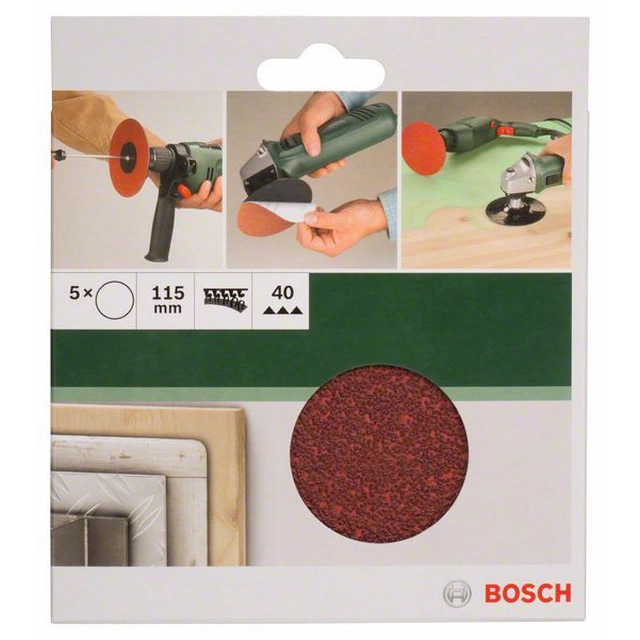 BOSCH 5-częściowy juego de hojas de lija para amoladoras angulares D -115 mm-k-40, 5 piezas