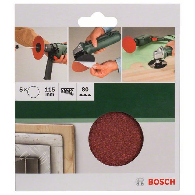 BOSCH 5-częściowy juego de hojas de lija para amoladoras angulares D -115 mm-k-80, 5 piezas