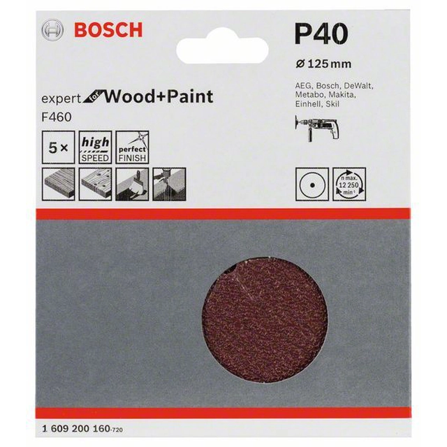 BOSCH 5-częściowy juego de papel de lija F460 125 mm,40