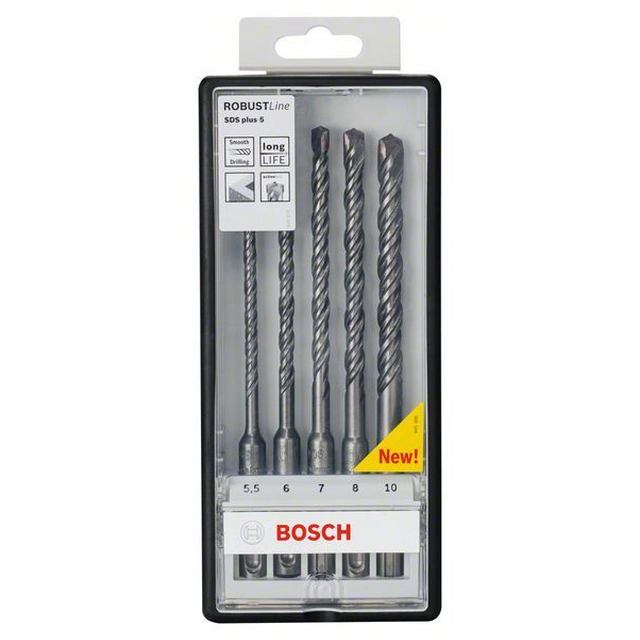 BOSCH 5-częściowy sada vrtáků pro SDS kladiva plus-5 Robustní Ř5,5,6,7,8,10 X 165mm