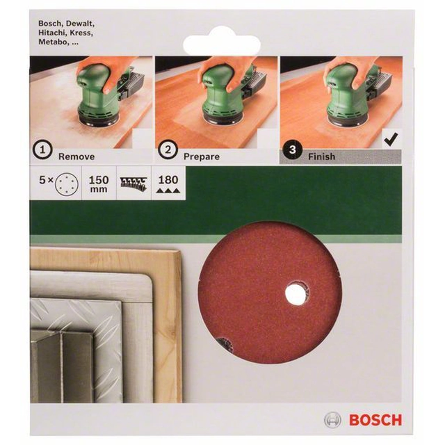 BOSCH 5-częściowy set de hârtie de șlefuit pentru șlefuitoare excentrice K -180