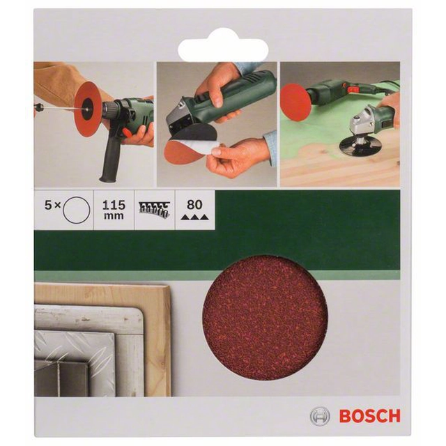 BOSCH 5-częściowy σετ φύλλων λείανσης για γωνιακούς μύλους D -115 mm-K-80, 5 τεμ.