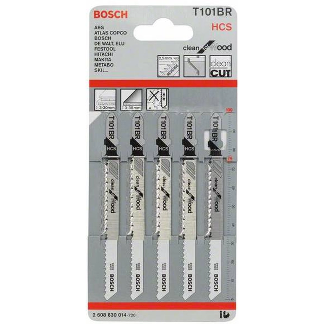 BOSCH 5x saw blades 100 mm for T jigsaws 101 BR Clean for Wood