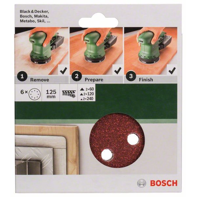 BOSCH 6-częściowy A set of sanding papers for random orbital sanders 125 mm