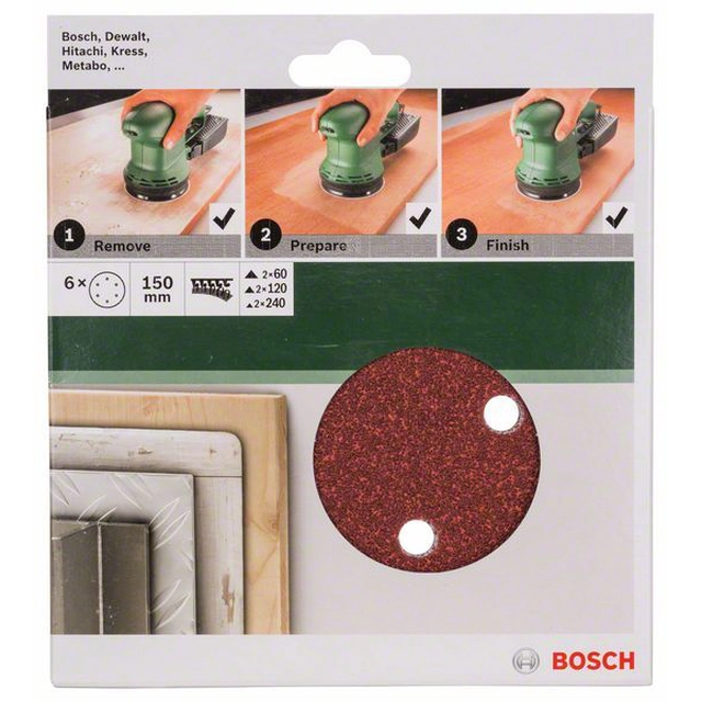 BOSCH 6-częściowy Csiszolópapír készlet véletlenszerű orbitális csiszolókhoz 150 mm