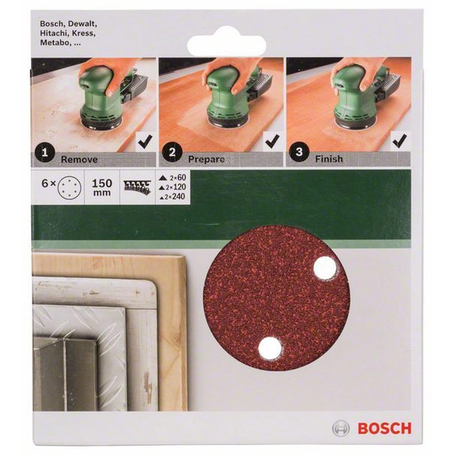 BOSCH 6-częściowy Ένα σετ χαρτιών λείανσης για τυχαία τροχιακά τριβεία150 mm