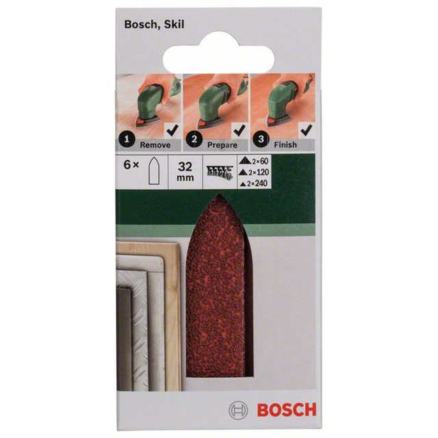 BOSCH 6-częściowy комплект шкурка за делта шлайфове, адаптер32 mm и адаптер