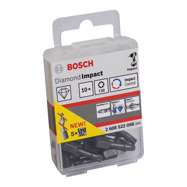 Bosch borenset Diamond Impact, 10 stuks, T20, 25 mm