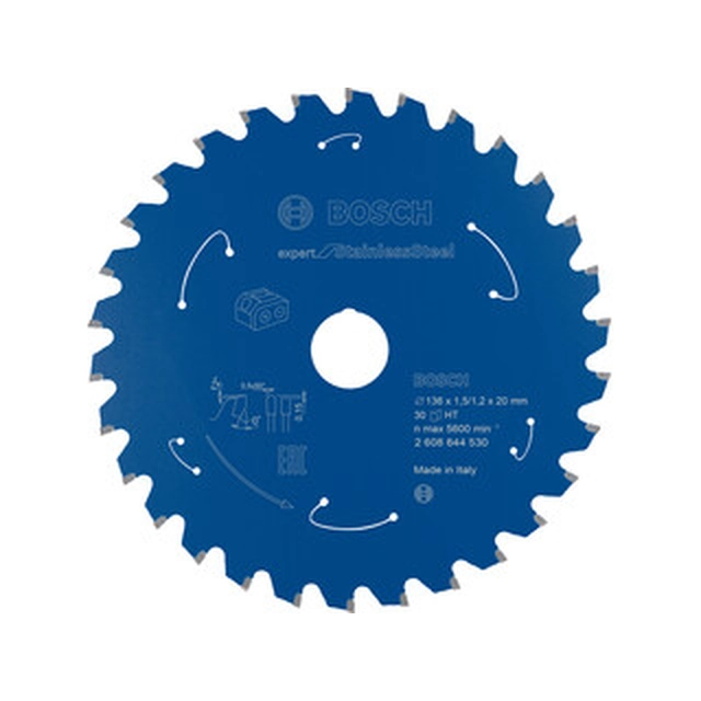 Bosch circular saw blade for steel - inox Number of teeth: 30 pcs | 136 x 20 x 1,2 mm