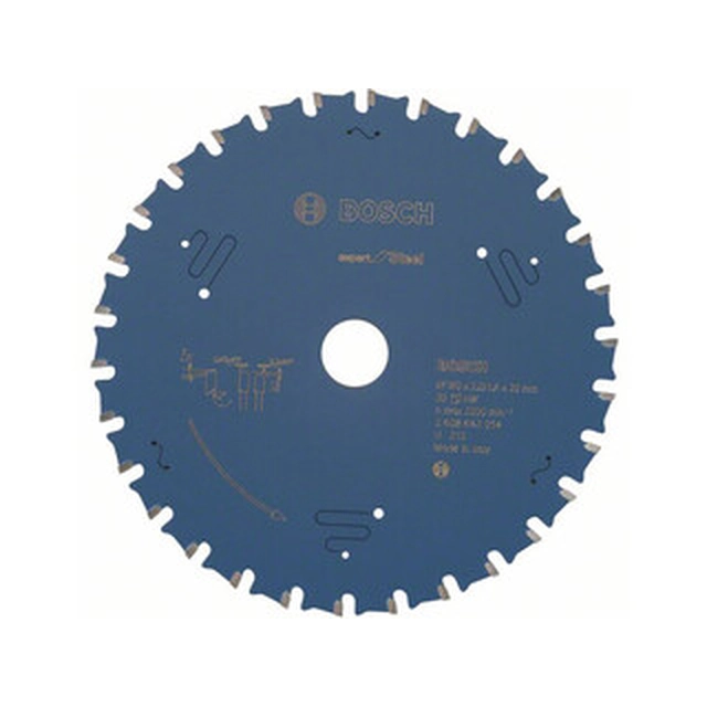 Bosch cirkelsågblad för stål - inox Antal tänder: 30 st | 160 x 20 x 1,6 mm