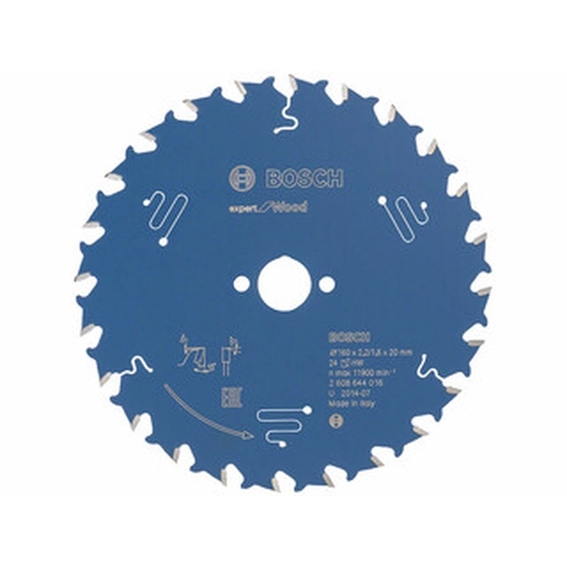 Bosch cirkelsågklinga 160 x 20 mm | antal tänder: 24 db | skärbredd: 2,2 mm