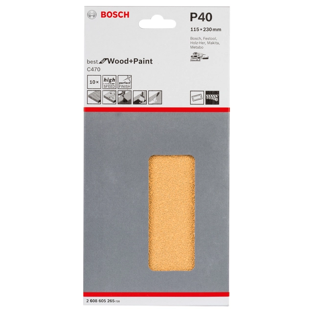 Bosch csiszolópapír C470, 115 x 230 mm, 400 szemcse, 10 db.