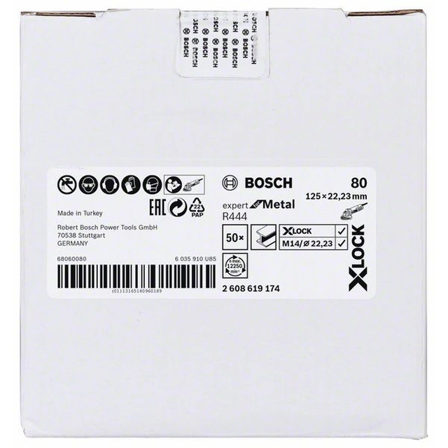 BOSCH Discos abrasivos Non-woven com sistema X-LOCK, Ø125 mm, g 80, R444, Especialista em Metal,1 pcs.D-125 mm-G-80