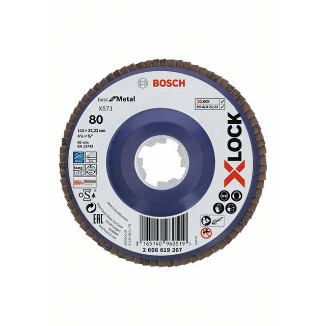 BOSCH Disques à lamelles avec système X-LOCK, version droite, plateau plastique, Ø115 mm, g 80, X571, Idéal pour le métal,1 pièces