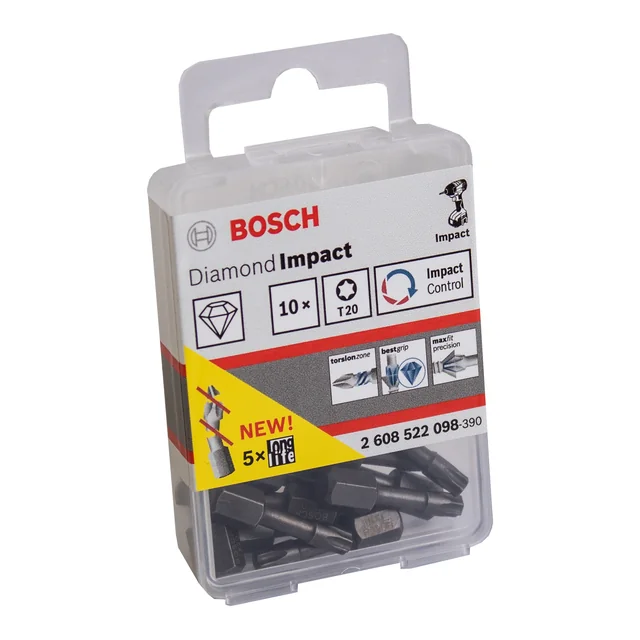 Bosch drill bit set Diamond Impact, 10 pcs, T20, 25 mm