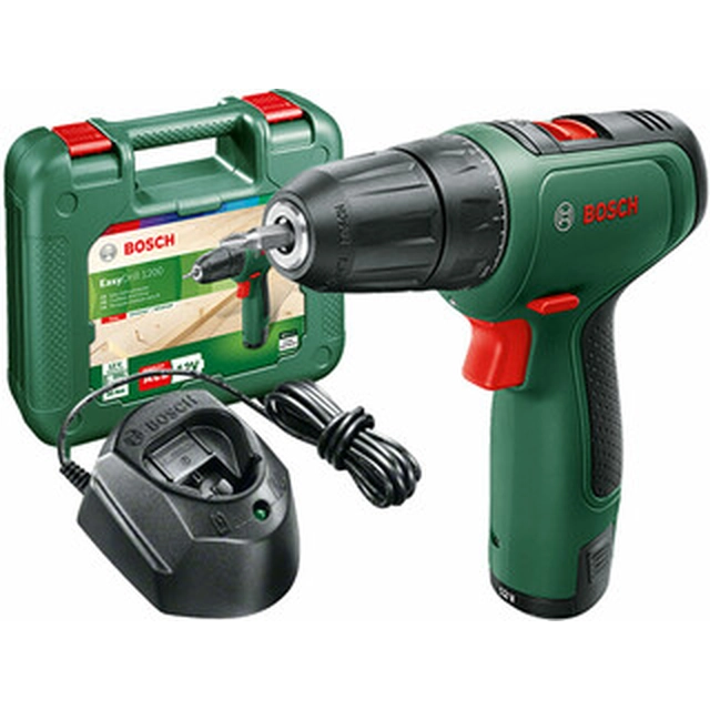 Bosch EasyDrill 1200 akkuporakone, jossa istukka 12 V | 18 Nm/30 Nm | Hiiliharja | 1 x 1,5 Ah akku + laturi | Matkalaukussa