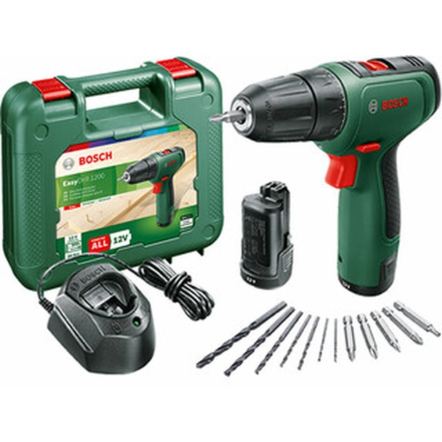 Bosch EasyDrill 1200 akkuporakone, jossa istukka 12 V | 18 Nm/30 Nm | Hiiliharja | 2 x 1,5 Ah akku + laturi | Matkalaukussa