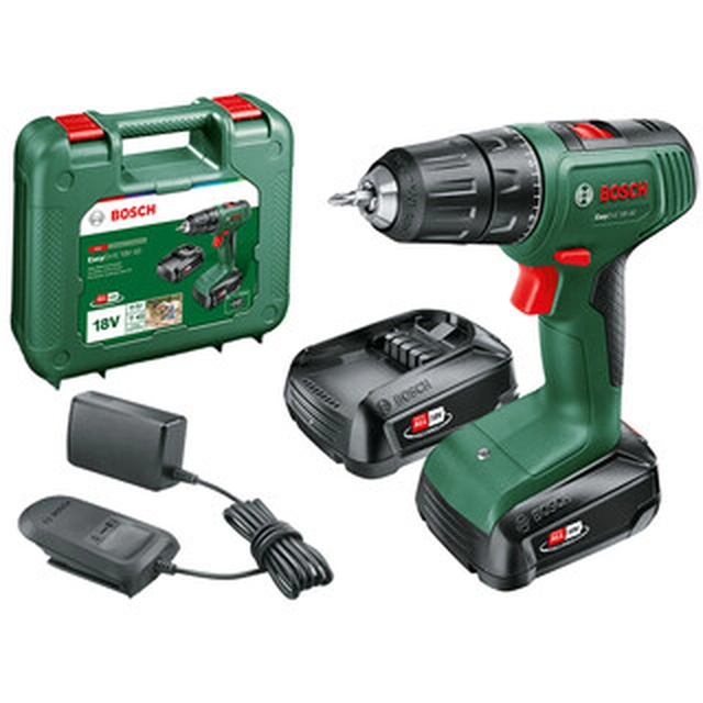 Bosch Easydrill 18V-40 акумуляторний дриль-шуруповерт з патроном 18 V | 40 Нм | Вугільна щітка | 2 x 2 Ач акумулятор + зарядний пристрій | У валізі