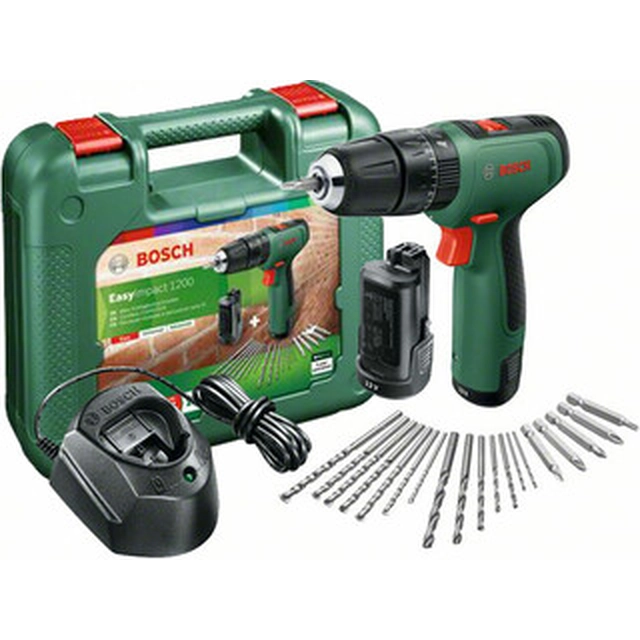 Bosch EasyImpact1200 cordless impact drill 12 V | 30 Nm | 0,8 - 10 mm | Carbon brush | 2 x 1,5 Ah battery + charger | In a suitcase