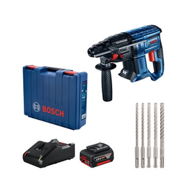 Bosch GBH 180 LI akku-hammerboremaskine 18 V | 2 J | I beton 20 mm | 2,9 kg | Kul uden børste | 1 x 4 Ah batteri + oplader | I en kuffert