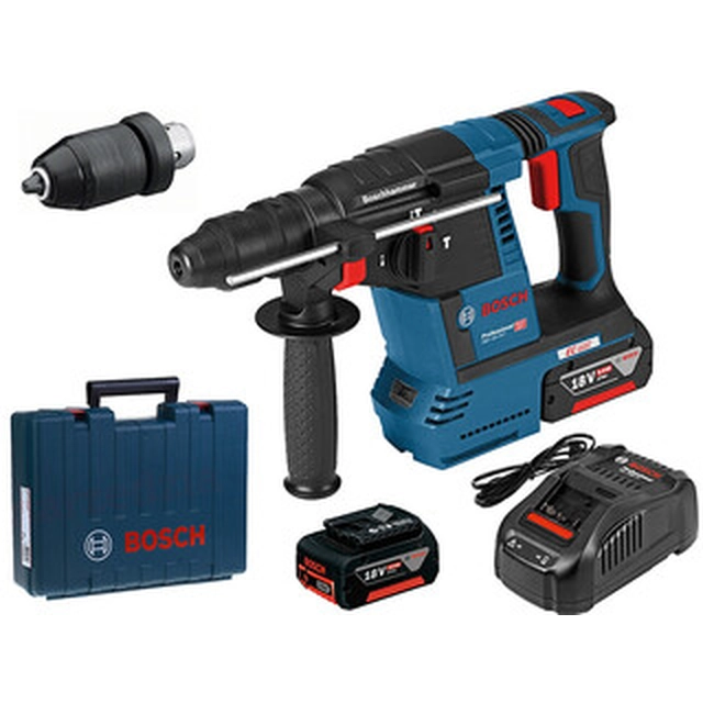 Bosch GBH 18V-26 F akkus fúró-vésőkalapács 18 V | 2,6 J | Betonban 26 mm | 3,6 kg | Szénkefementes | 2 x 6 Ah akku + töltő | Kofferben