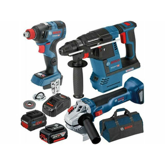 Bosch GBH 18V-26 + GDX 18V-200 C + GWS 18V-10 konepakkaus pahvilaatikossa