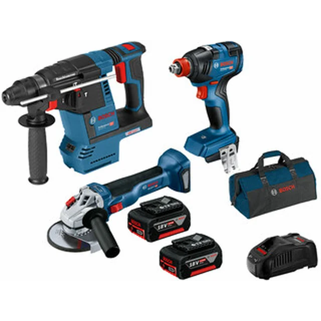 Bosch GBH 18V-26 + GDX 18V-200 + GWS 18V-10 machine package in a cardboard box