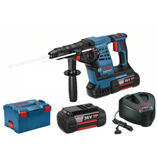 Bosch GBH 36 V-LI Plus akkus fúró-vésőkalapács 36 V | 3,2 J | Betonban 18 mm | 4,5 kg | Szénkefés | 2 x 4 Ah akku + töltő | L-Boxx-ban