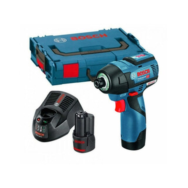 Bosch GDR 12V-110 șofer cu impact cu acumulator cu suport pentru biți 12 V | 110 Nm | 1/4 biți | Fără perii de cărbune | 2 x 3 Ah baterie + încărcător | în L-Boxx