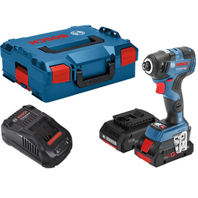 Bosch GDR 18V-200 C akkus ütvecsavarozó bitbefogással 18 V | 200 Nm | 1/4 inch | Szénkefementes | 2 x 4 Ah akku + töltõ | L-Boxx-ban