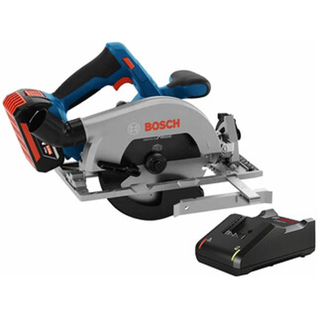 Bosch GKS 185-LI accucirkelzaag 18 V | Cirkelzaagblad 165 mm x 20 mm | Snijden max. 57 mm | Koolborstelloos | 1 x 5 Ah-accu + lader | In een kartonnen doos